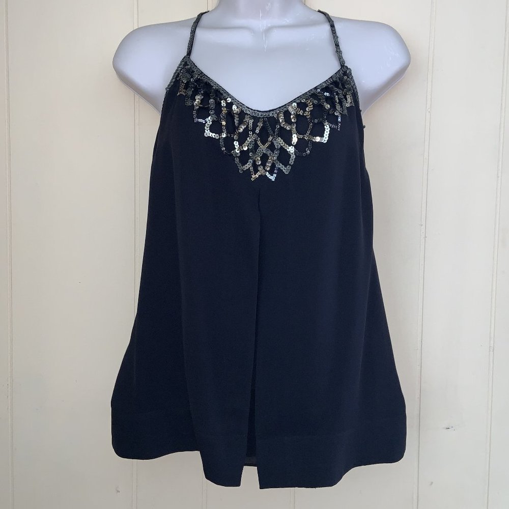 BCBGMAXAZRIA Black Silk Sequenced Tank Top XS
